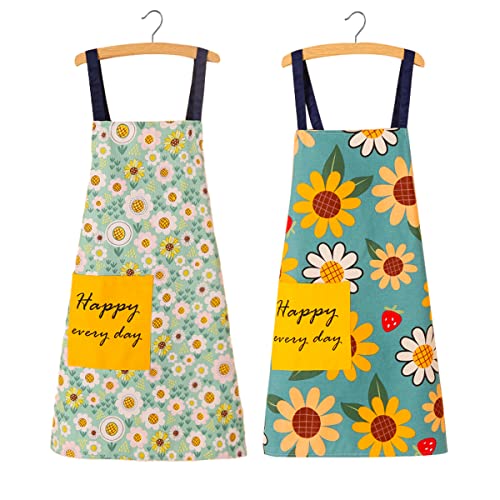 SWINILAYA Delantal de cocina para mujer, 2 piezas, delantales florales con bolsillos grandes, delantal vintage para chef panaderos, perfecto para cocinar, hornear, jardinería Cover