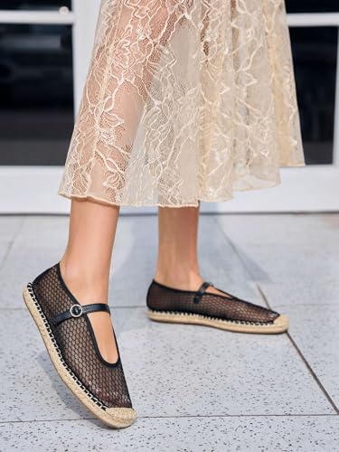 Coutgo Womens Espadrilles Mary Jane Flats Closed Sqaure Toe Mesh Ballet Flats Comfortable Dress Shoes3