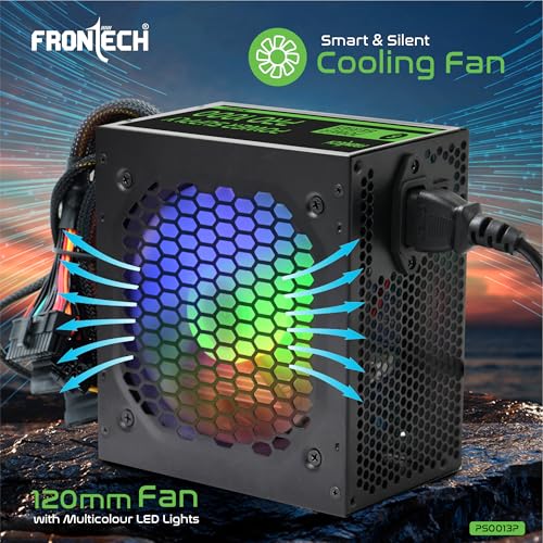 Image of Frontech PRO 1000 Gaming Power Supply, 600W PSU, ATX 12V, 120mm RGB Silent Fan, PCI-E (6+2) Pin, 3 SATA, OCP /OVP /SCP Protection, 3-Year Warranty (PS-0013P)