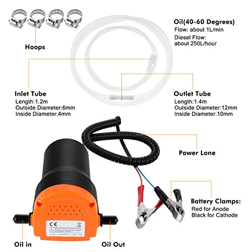 Boyisen Oil Change Pump Extractor 12V 80W Oil Extractor Pump Diesel Fluid Transfer Scavenge Suction Pump Oil Quick Changer For Car, Boat, Marine, Motorbike, Truck, Rv, Atv(Orange) #TOP4