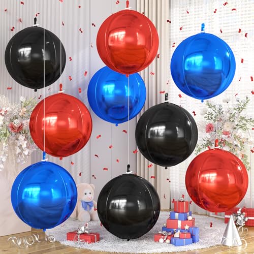 Image of 9 Pcs Red Blue Black Round Foil Balloons,22 Inch Round Balloons