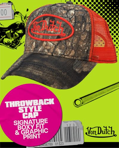 Image of Von Dutch Mens & Womens Trucker Hat - Adjustable Snapback Curved Brim Realtree Camo Hunting Baseball Cap for Men and Women