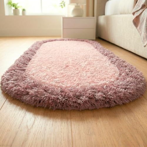 Image of Shaggy Runner, Polyester Rug, Hallway Carpet, Bedside Runner, Plush Area Rug, high Pile Rug, 2 inch Pile, Fluffy Floor mat. - (1.5x3 feet, Pink /Blush, Oval)