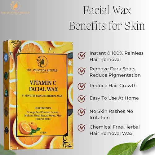 Image of Vitamin C Facial Wax Powder - 5 Minutes Painless Natural Herbal Facial Hair Removal Wax Powder For Women | Organic Waxing Hair Remover Powder, No chemicals - No Irritation, No Skin rashes for Women & Girls - 100g