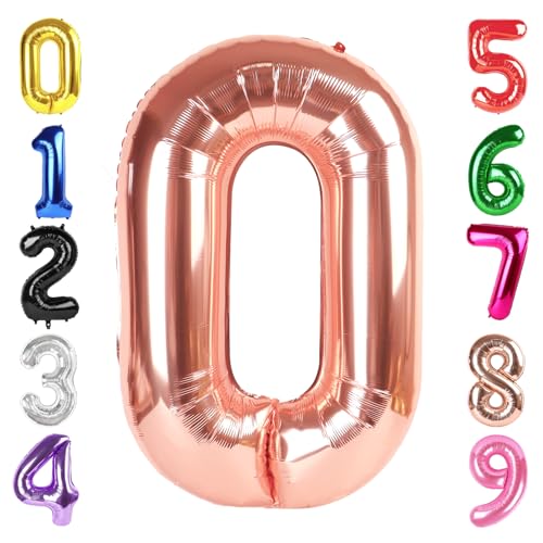 Image of 40 In Rose Gold Number 0 Balloon, 0th Birthday Party Decorations for Women