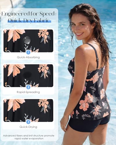 Image of Century Star 2026 Modest Tankini Swimsuits for Women | Tummy Control Two Piece Bathing Suit | Tops with High Waisted Shorts