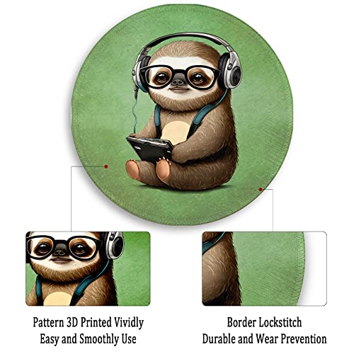 Image of Green Round Mouse Pad Mouse Mat, Cute Sloth Mouse Pad for Desk, Mouse Pads for Wireless Mouse Funny Mousepad with Stitched Edge Non-Slip Rubber Base 8.6 x 8.6 Inch Office Decor Cute Desk Accessories