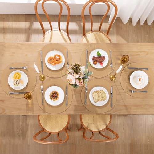 Image of SHACOS Round Placemats Set of 8 Washable 15 inch Round Placemat Cotton Polyester Woven Braided Table Place Mats for Dining Table Decor, Camel