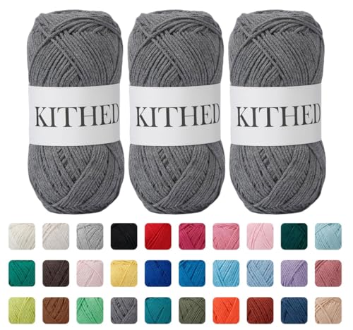 Image of Cotton Yarn,10.5oz,526yard,3 Pack ,Soft Yarn for Crocheting and Knitting (36 Deep Grey)