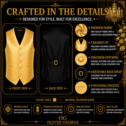 Image of Oliver George 4pc Men's Solid Formal Suit Waistcoat Tuxedo Dress Vest Necktie Bowtie Handkerchief Set for Suit or Tuxedo