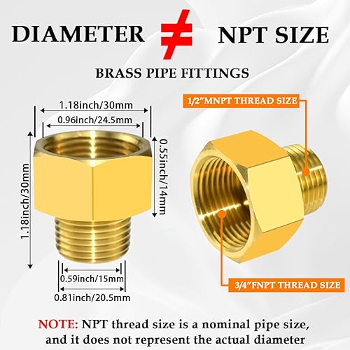 Zese BRASS-FITTING Pipe Fitting, Zese 3/4-Inch Npt Female Thread Pipe X 1/2-Inch Npt Male Thread Pipe Reducer Adapter Faucet Hose Connector thumb #3