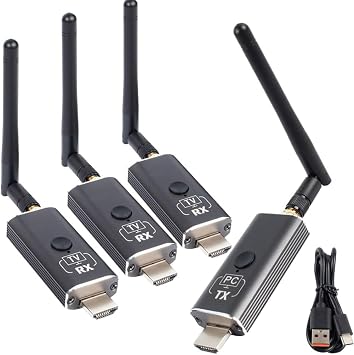 Wireless HDMI Transmitter and Receiver with App Monitor Wireless Reception, Plug&Play, 656ft 1080P HD, for Streaming Video&Audio to Monitor/Tablet/Mobile from Laptop/Camera/TV-Box/Blu-ray 1TX+3RX