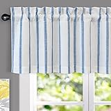 DriftAway Farmhouse Linen Lined Valance Double Layer Thermal Insulated Room Darkening Blackout Window Valances 3 Inch Rod Pocket Vertical Striped Kitchen Valance for Bathroom Single 52 x 18 Inch Navy