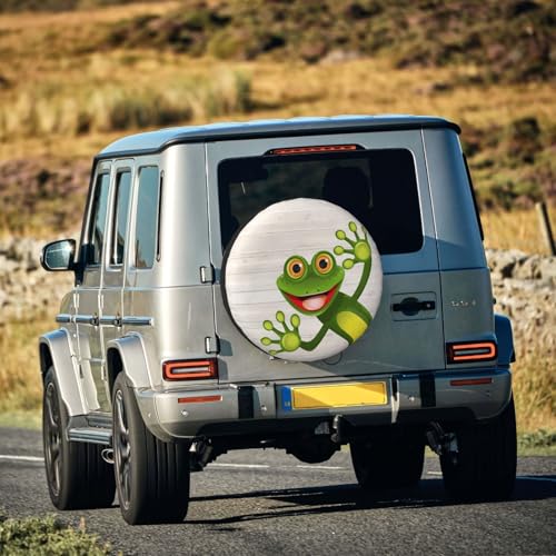 Image of Frog Wood Texture Spare Tire Cover for Rv SUV Trailer Truck- Funny Cute Decor Tire Cover Polyester Wheel Covers Universal Fit for Outdoor Camper Travel,17 inch