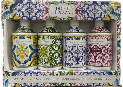 Dolce Brezza Collection Bottles infused with Essential Oils (SET OF 4) Meyer Lemon, Olive Thyme, Fresh Lavender, and Cherry Blossom