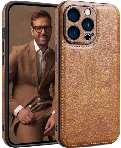 SOUTEM Custodia in Pelle per iPhone 15 Pro Max,Custodia Protettiva per Cornice Fotocamera di Lusso in Pelle PU Vintage Classica,Cover Antiurto Antiscivolo Antigraffio per iPhone 15 Pro Max(Marrone)