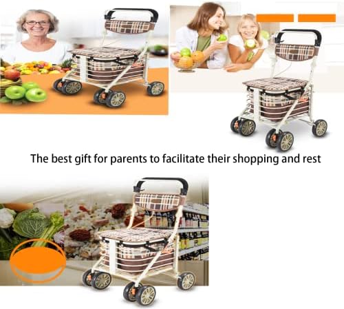 Walker with Seat and Wheels Rollators 4 Wheel with Seat Folding Lightweight Walking Aids Mobility Walkers with Padded Seat,Lockable Brakes and Carry Bag,Adjustable Height Gift for Mom Dad