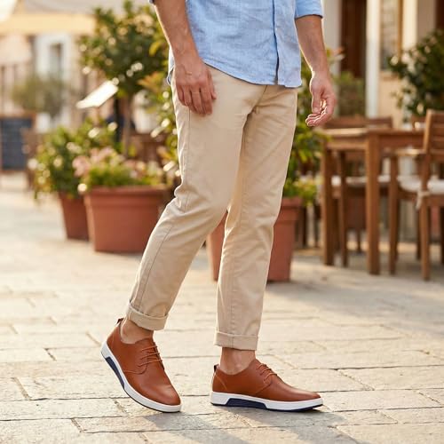 Image of konhill Men's Casual Oxford Shoes - Breathable Dress Shoes Loafers Lace-up Flat Sneakers