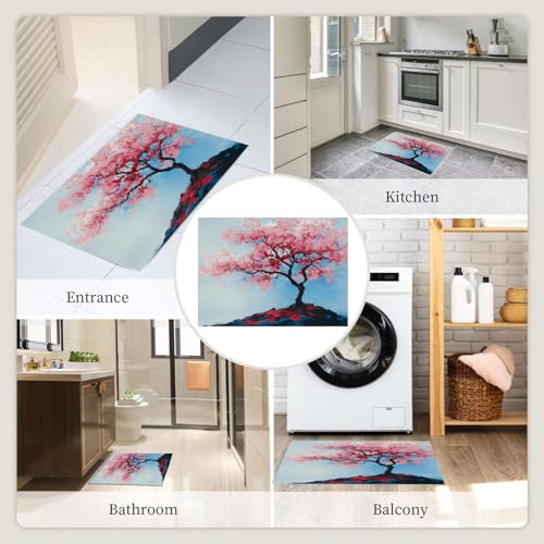Tapis de salon rose antidérapant avec paysage chinois lavable - 8