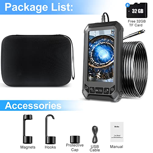 Cimelr Dual Lens 5 Inchs Ips Screen Endoscope, Inspection Camera With 16.5Ft Flexible Cable, Waterproof Borescope Snake Camera With 6+1 Led Lights, 4.0X Zoom, 32Gb Card, 4 Tools Industrial Endoscope #TOP5