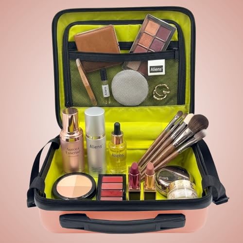 Image of Aliensware XL ABS Hard Shell Vanity Bag, Makeup Cosmetic Case Suitcase Organizer Box for Skincare, Jewellery, Clothes,Lipsticks,Nail Polishes,& Beauty Storage,Travel Luggage for Women-Aliens-3-RGD
