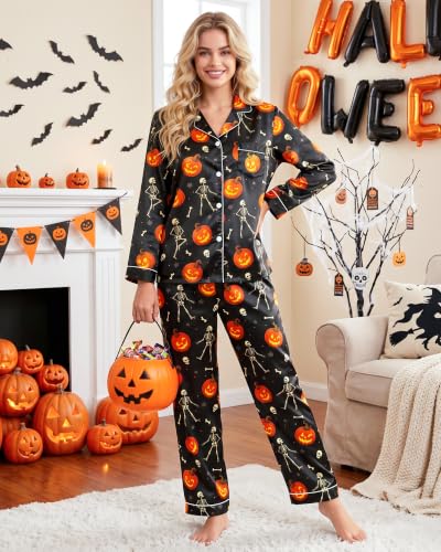 Image of Silky Pajamas for Women 2 Piece Long Sleeve Pj Sets Women's Satin Sleepwear Button Down Loungewear Set