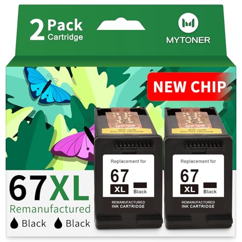 MYTONER 67XL Black Ink Cartridge Combo Pack Replacement for HP Ink 67 67xl hp Printer Ink for DeskJet 2700e 2700 2855e 2800e 2755e 2755 2734e Envy 6055e 6400 6000 Envy Pro 6452 6458 Printer (2 Black)