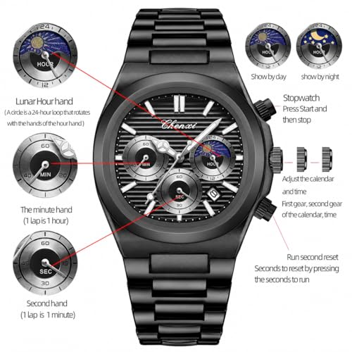 Image of Gosasa Fashion Men's Watches Date Business Watch Stainless Steel Luxury Style Luminous Quartz Waterproof Analog Display Male Wristwatch