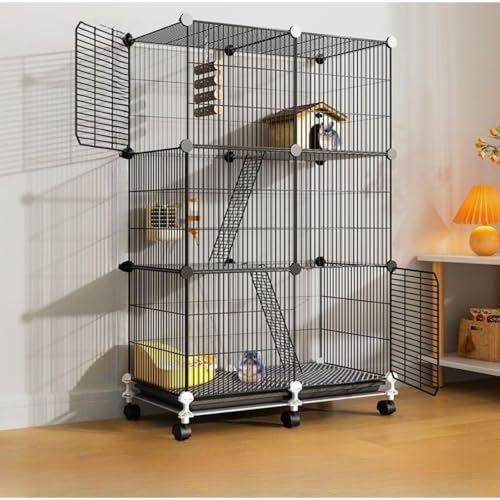 Dearolling特大金属制の5段の小?物ケージユニバーサルホイール付き成体ラットフェレットチンチラモルモット大型ハムスター専用別荘多層 (2列4段長さ*幅*高さ74*37*152 cm,ブラック)
