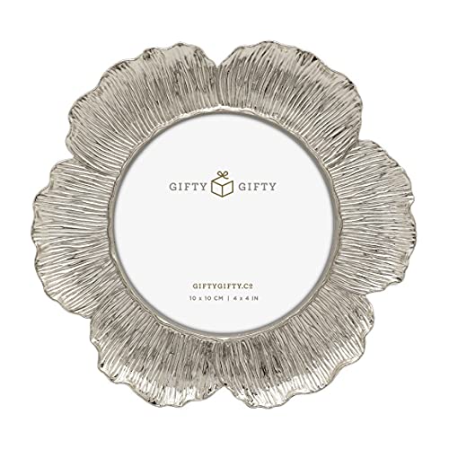 Gifty Gifty Circular Silver Floral Photo Frame / 4X4 In | For Tabletop Display | Perfect For Home Decor, Wedding, Graduation, Or Milestone Photos #TOP19