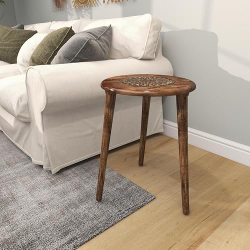 Image of VASIL MART Wooden Table with Three Legs A Modern Round Coffee Table and Side Table for Small Spaces with Pillar Coffee Table for Plants, Books, Magazines (L-18 - INCH)