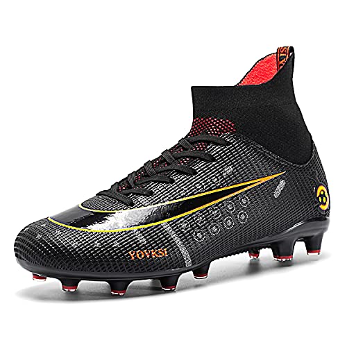 Liaocxf Mens Soccer Cleats Football Boots Spikes Shoes High-Top Outdoor/Indoor Training Athletic Sneaker (Black, Numeric_10) #TOP19