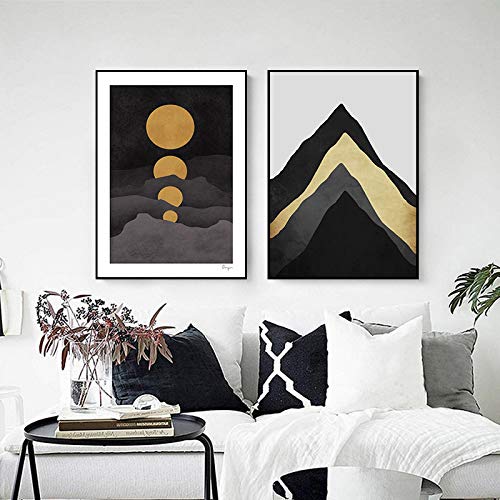 Toile peinture abstraite haute définition affiche murale montagne lune 50x70cm x2