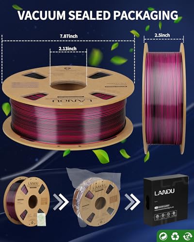 Image of LANDU Silk Dual Color PLA Filament 1.75mm 1KG, 3D Printer Filament Dimensional Accuracy + /- 0.02mm, Coextrusion Filament PLA Shiny Filament Fits for Most FFF 3D Printers,1KG Spool (2.2lbs) Red Black