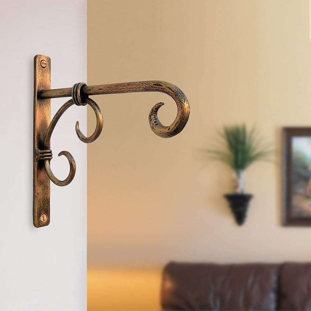 WOODENCE Metal Plant Hanger Wall Hanging Plant Bracket for Bird Feeders Planters Lanterns Wind Chimes Hanging Baskets Ornaments String Lights Indoor Outdoor Balcony Set of 2 (Antique-Gold)-image-35