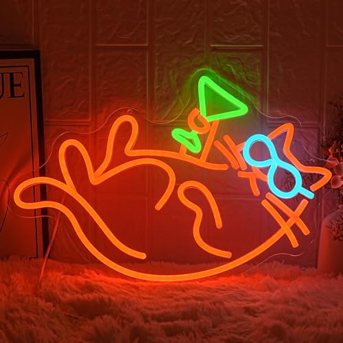 Image of Cat Martini Neon Sign for Wall Decor Bar Neon Light Red Cat with Glasses Drink Beer LED Sign Dimmiable LED Neon Light Sign for Bar Kidsroom Business Bedroom Game Room