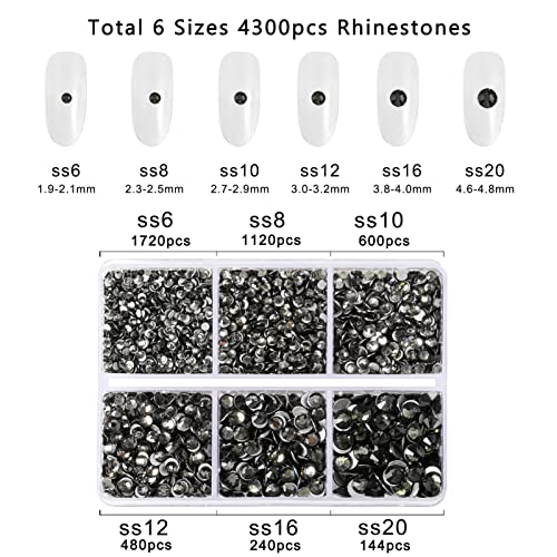 Beadsland 4300pcs Flatback Nail Rhinestones,Gray Round Crystal Rhinestones Gems for Crafts,Mixed 6 Sizes with Picking Tweezers and Wax Pencil Kit - Image 4