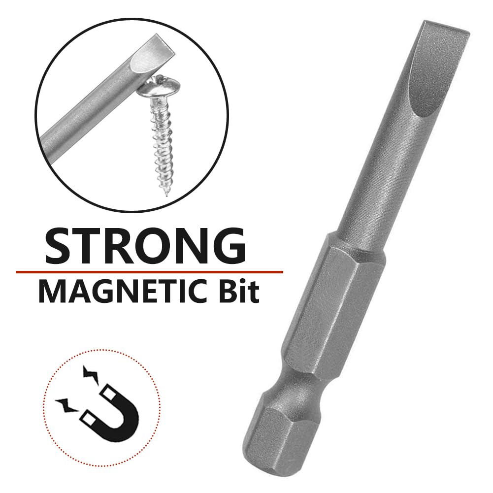 12 Magnetische Schlitz-Bits 5,1 Cm – SL2 Bis SL6, S2-Stahl, 1/4" Sechskant, Für Akkuschrauber
