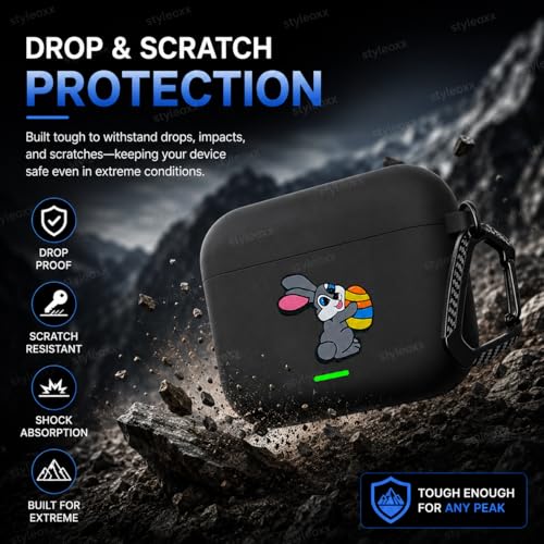 Image of Anvique Silicone Case Cover for Realme Buds T500 Pro, Shockproof Protective Earbuds Cover with Keychain Hook, Anti-Scratch Soft Silicone Skin, Full Body Protection Case (Rabbit)