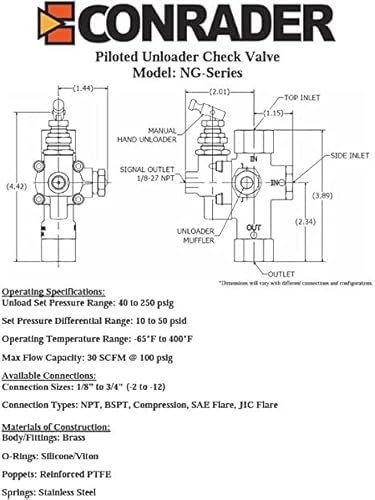 1/2" Npt, Side Inlet, All In One Unloader Pilot Check Valve With Throttle Control Cable For 6.5Hp Max Gas Air Compressors (140-175 Psi, 48" Throttle Control Cable & Unloader Valve) #TOP3