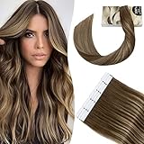 SEGO Tape in Extensions Echthaar Balayage Haarverlängerung Human Hair 50 g 20 Stücke 100% REMY Haar Weft Haarteil Balayage Mittel Braun bis Dunkelblond #4/27/4 18