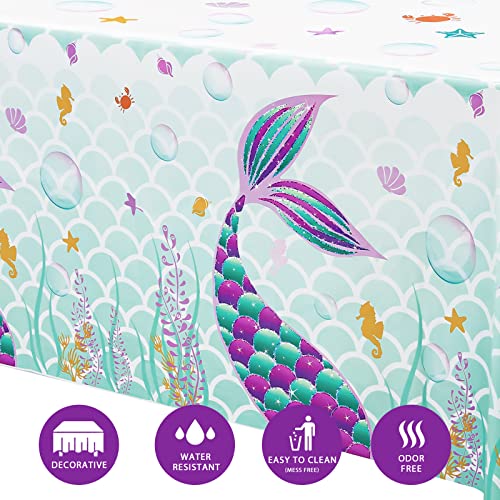 WERNNSAI Mermaid Table Cover 1 Pack 10854 Disposable Printed Plastic Tablecloth Party Supplies for Kids Girls Birthday Baby