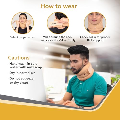 Image of AGARO Cervical Collar Spondylitis Neck Support, Adjustable Neck Brace With Extra Support, Relieves Pain, Stress & Pressure in Spine, Inflatable Neck Stretcher Collar Device, Large, Beige