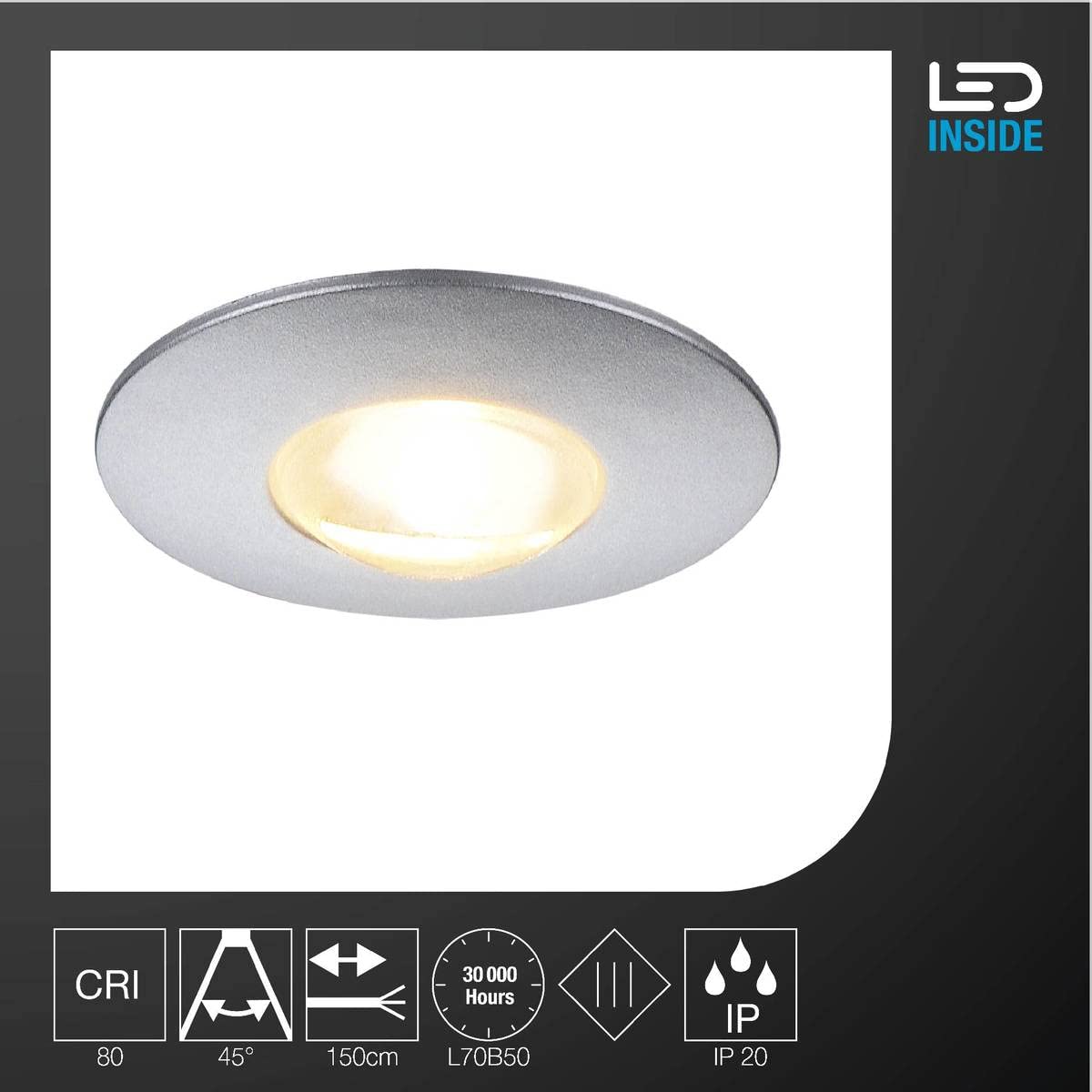 SLV DekLED Einbauleuchte, Rund, 1W LED, 3000 K, Silber Metallic / Warmweiß 112242