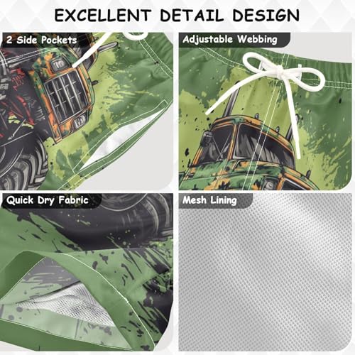 Pigsaly Boys' Swim Board Shorts Camo Cartoon Monster Trucks Boy's Swim Trunks Kids Swimwear M3