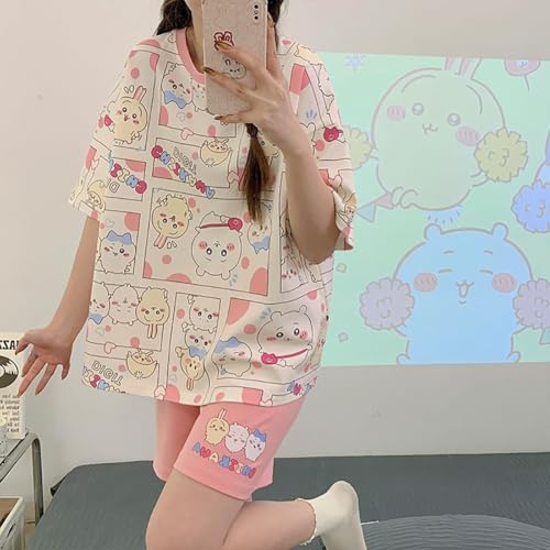 Cartoon Printed Pajamas Set Petite Women Girls Sleepwear Nightwear Short Sleeve Shirt and Shorts 2 Piece Lounge Sets2
