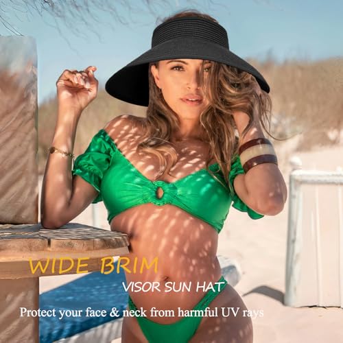 Image of Summer Straw Beach Sun Visor Ponytail Hats for Women Foldable Floppy