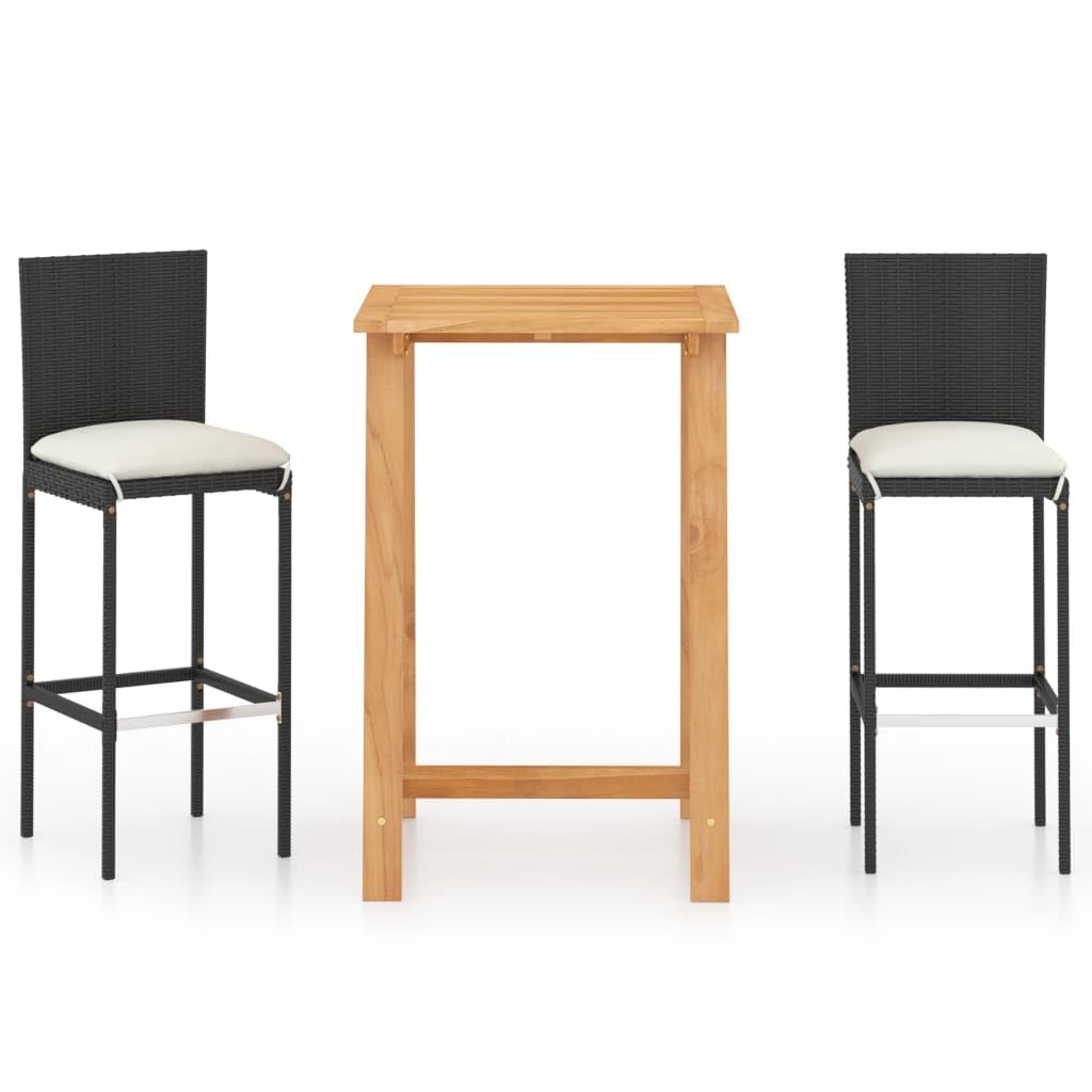 Conjunto de Bar para jardín 3 Piezas con Cojines negromuebles Jardin Exterior Mesa y sillas terraza Conjunto Mesa y sillas Jardin sillas terraza exteriorDiseñado para JARDÍN
