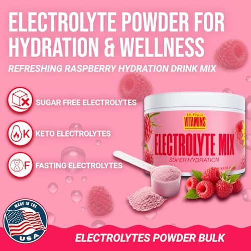 Image of Dr. Price's Electrolytes Powder Bulk - Raspberry, 90 Servings | Sugar Free Hydration Drink Mix with 72+ Trace Minerals, Manganese | Keto Electrolytes | Vegan, Doctor-Formulated, Made in USA