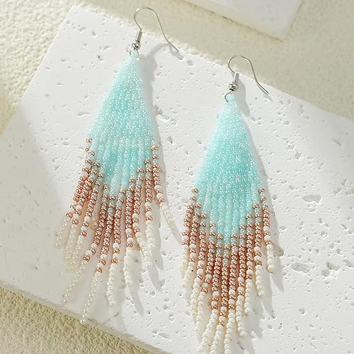 Boho Beaded Bule Tassel Earrings for Women4